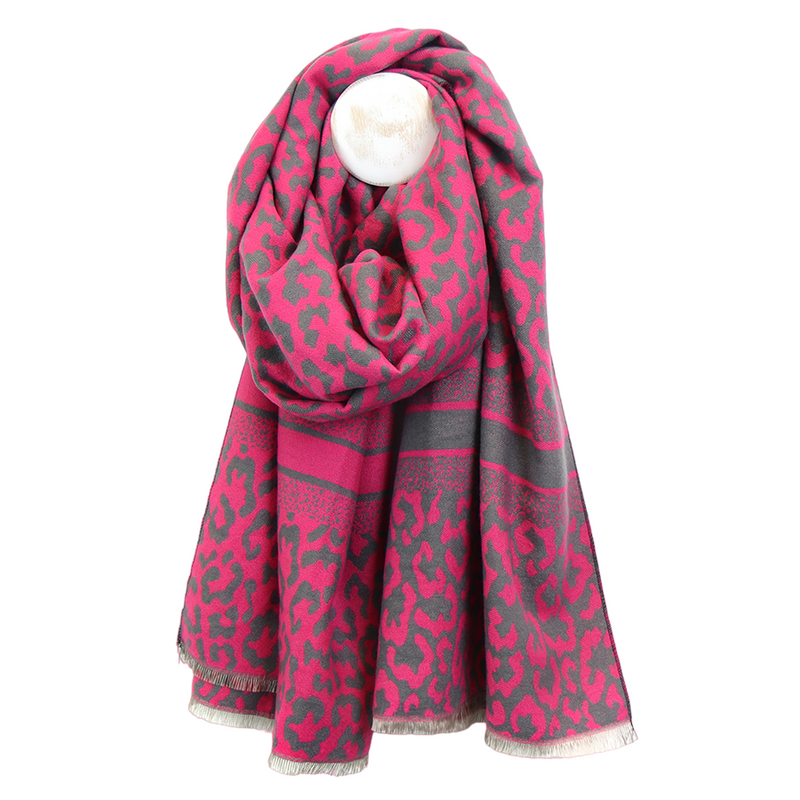 Animal Print Jacquard Scarf | Pink/Grey