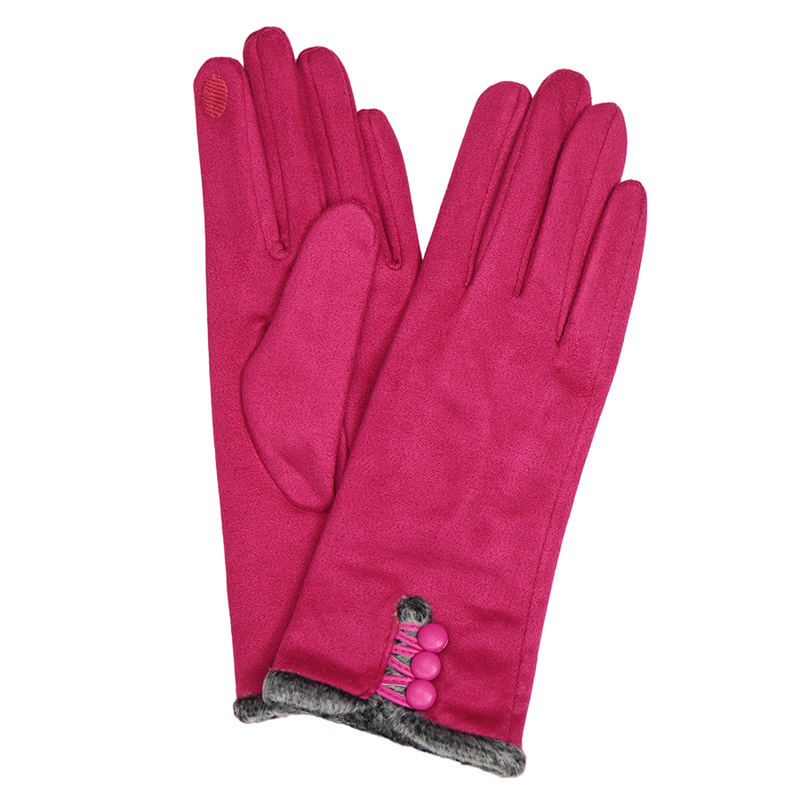 Faux Suede Gloves with Faux Fur Trim | Fuchsia