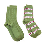 Women's Cable Knit & Hearts Socks | Sage Green | Set of 2