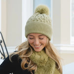 Women's Cable Knit Bobble Hat | Artichoke Green