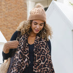 Women's Cable Knit Bobble Hat | Mocha Mousse Brown