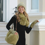 Women's Cable Knit Fingerless Gloves | Artichoke Green