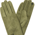 Women's Faux Suede Gloves with Button Detail | Artichoke Green