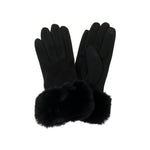 Women's Faux Suede Gloves with Faux Fur Cuffs | Ebony Black