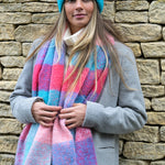 Women's Fluffy Checked Winter Scarf | Pink/Blue