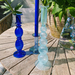 Cloudy Taper Candle Holder | Blue Glass | 29cm