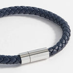 Men's Single Plaited Leather Bracelet | Navy