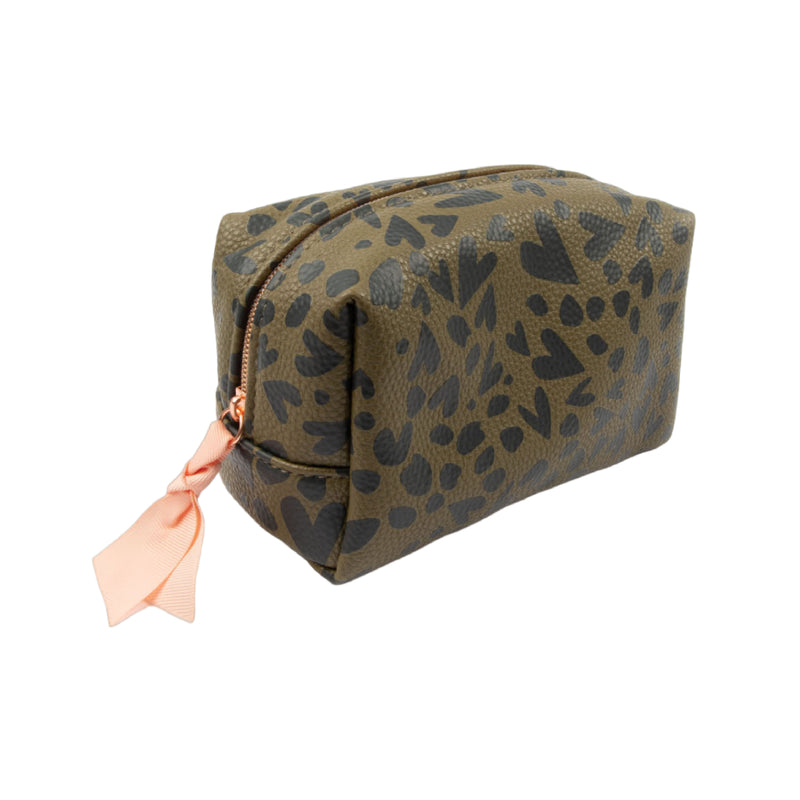 Khaki/Black Hearts Cube Cosmetic Bag