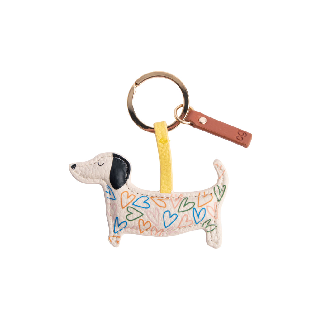 Caroline Gardner Multi Outline Hearts Sausage Dog Keyring About Living