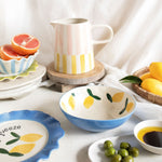 Scalloped Lemon Stoneware Bowl | Blue Candy Stripes | 16cm