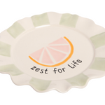 Scalloped 'Zest For Life' Grapefruit Side Plate | Green | 21cm