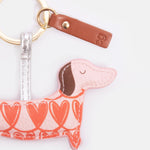 Vegan Leather Sausage Dog Keyring | Looped Hearts | Pink & Orange