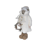 Festive Winter Bear Figurine Holding Christmas Wreath | 35cm