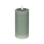 LED Pillar Candle with Ribbed Detail | Sage | 18cm