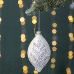 Frosted Glitter Finial Christmas Tree Bauble | Silver & White