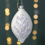 Frosted Glitter Finial Christmas Tree Bauble | Silver & White