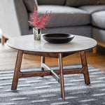 Barcelona Round Marble Top Mid-Century Coffee Table | Dark Acacia