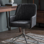 Curie Leather Swivel Chair | Antique Ebony
