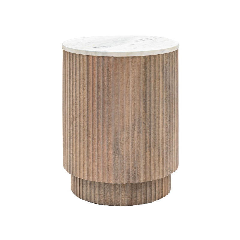Marmo Round Marble Top Side Table | Natural Mango Wood
