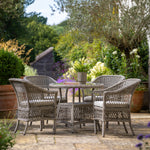 Outdoor Menton 4 Seat Round Dining Set | Stone Grey Rattan