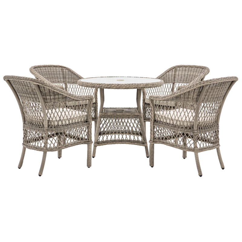 Outdoor Menton 4 Seat Round Dining Set | Stone Grey Rattan