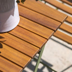 Outdoor Ronda 2 Seat Bistro Set | Natural Acacia, Green Steel