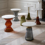 Turin Round Marble Top Side Table | Orange Glass