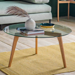 Blair Round Glass Coffee Table | Natural Oak