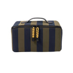 Vegan Leather Flat Lay Wash Bag | Khaki/Navy Stripe