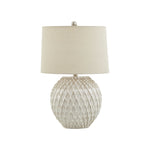 Lattice Ceramic Table Lamp with Linen Shade | White
