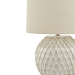 Lattice Ceramic Table Lamp with Linen Shade | White