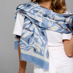 Blossom Print Foil Scarf | Cornflower Blue