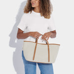 Capri Canvas Tote Bag | Tan & Off White