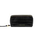 Fold-Out Faux Croc Mirror Make Up Bag | Black