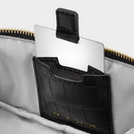 Fold-Out Faux Croc Mirror Make Up Bag | Black