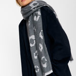 Leopard Print Blanket Scarf | Charcoal/Pale Grey