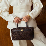 Orin Top Handle Leopard Print Crossbody Bag | Chocolate