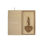 Suedette 'Key To My Heart' Gift Boxed Keyring | Caramel