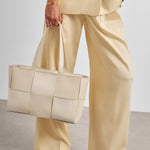 Taya Hand Woven Suedette Shoulder Bag | Off White
