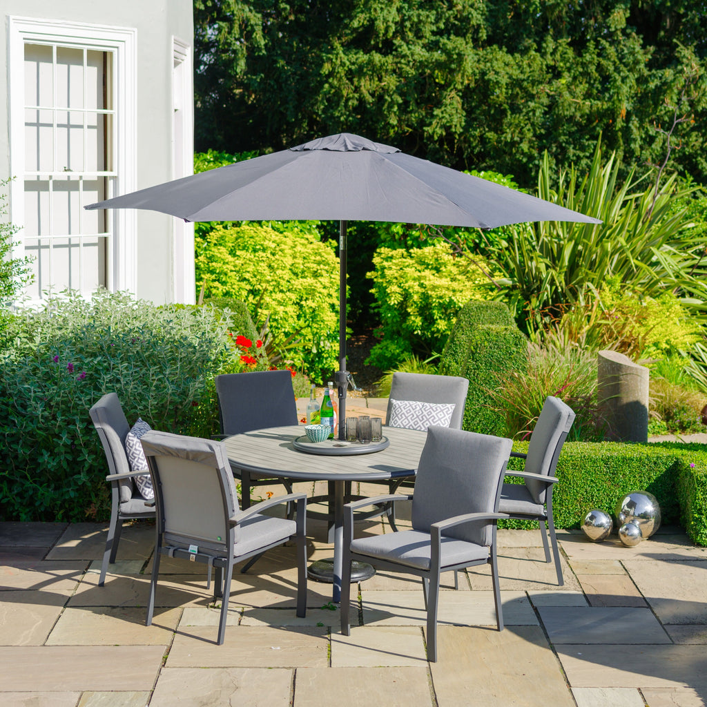 Turin Dining Set with Lazy Susan & 3m Parasol About Living