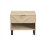 Stockholm Chevron 1 Drawer Bedside Cabinet | Natural/Black