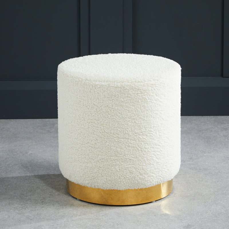 Lara Boucle Pouffe | White/Gold | Small