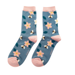 Bamboo Socks | Bees & Flowers | Denim Blue