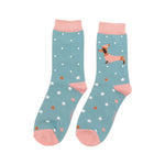 Women's Festive Sausage Dog Socks | Bamboo | Duck Egg Blue