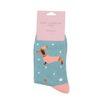 Women's Festive Sausage Dog Socks | Bamboo | Duck Egg Blue
