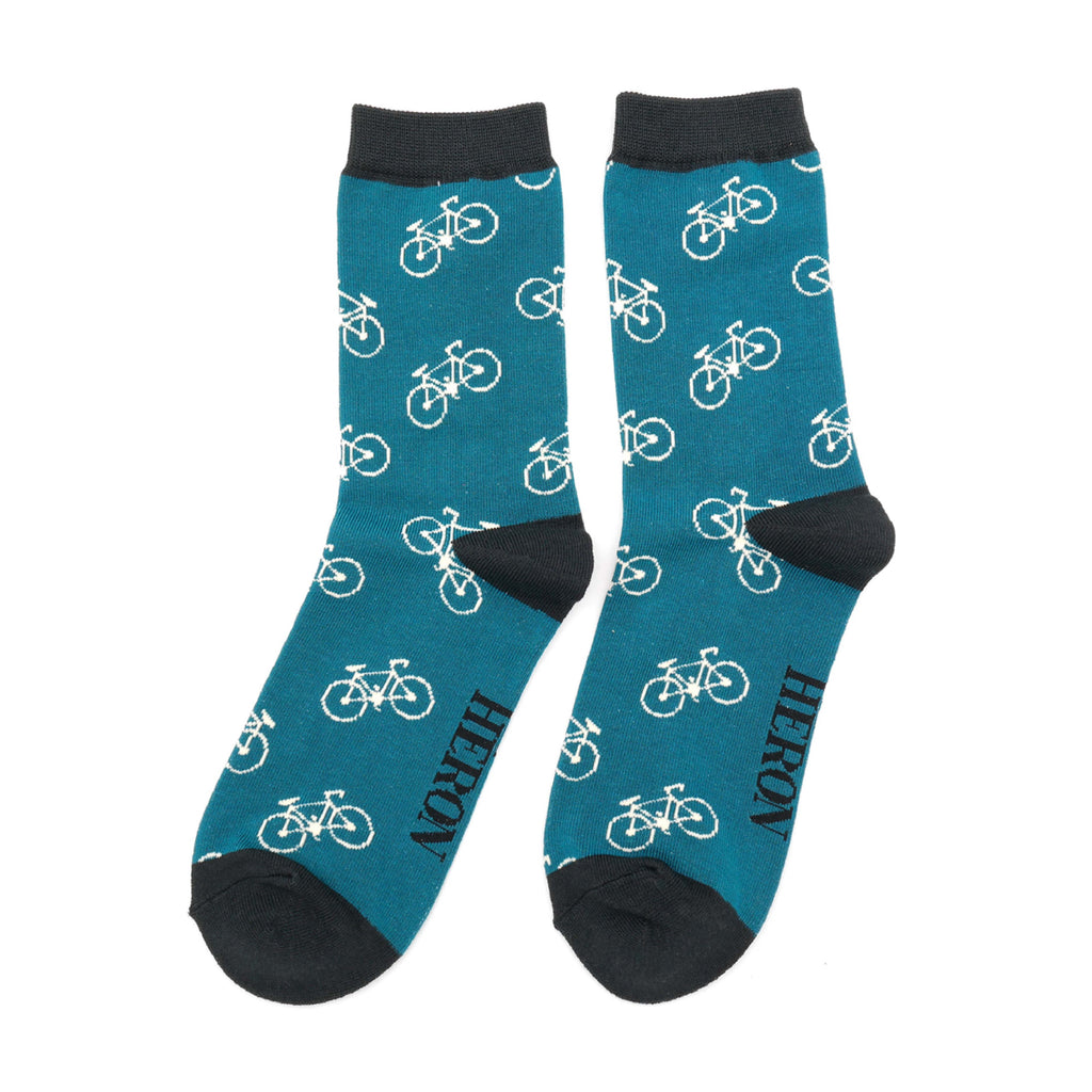 Mr Heron Men's Bike Print Bamboo Socks Teal About Living