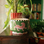 A Dopo Tiger Ceramic Candle | Pink & Green | Black Cedar & Fig | 680g