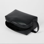 Men's Embossed Straw Grain Leather Wash Bag | Black