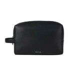 Men's Embossed Straw Grain Leather Wash Bag | Black