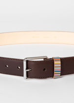Men's Leather Belt with 'Signature Stripe' Keeper | Dark Brown